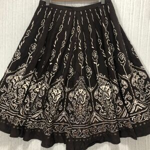 Dimri Brown Cotton Block Print Midi Skirt Floral Paisley Boho Small